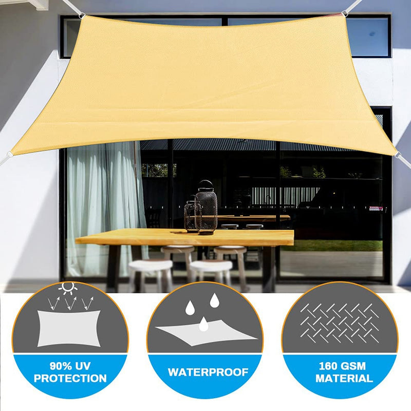 Beige 300D Waterproof Polyester Shade Sail, Triangle, Rectangle, Square Awning for Outdoor Garden, Beach, Terrace, Pool Awning