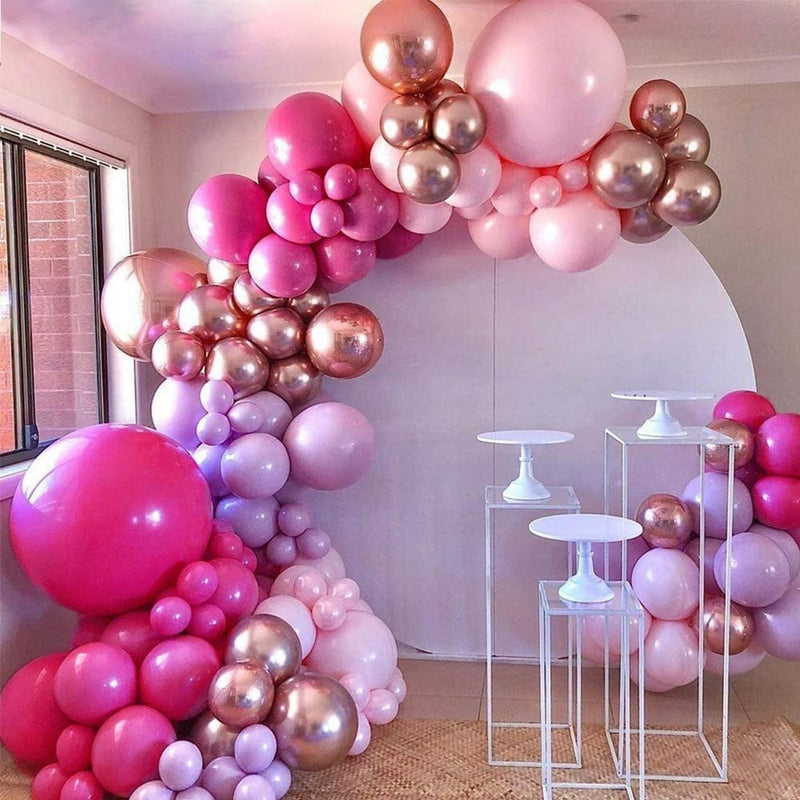 Hot Pink Ballon Girlande Arch Kit Schmetterling Aufkleber Chrome Rose Gold Latexballons für Geburtstag Hochzeit Baby Shower Dekoration