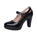Big Size 32-43 Block Heel Platform Shoes Women Pumps 2022Black Mary Janes Soft Leather High Heels Office Party Dress Shoe