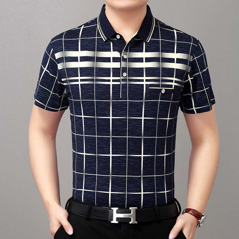 New Summer Polo Shirt Men Short Sleeve Polos Shirts Plaid Slim Fit Mens Pol Clothes Dress Bodybuilding Streetwear Poloshirt 1780