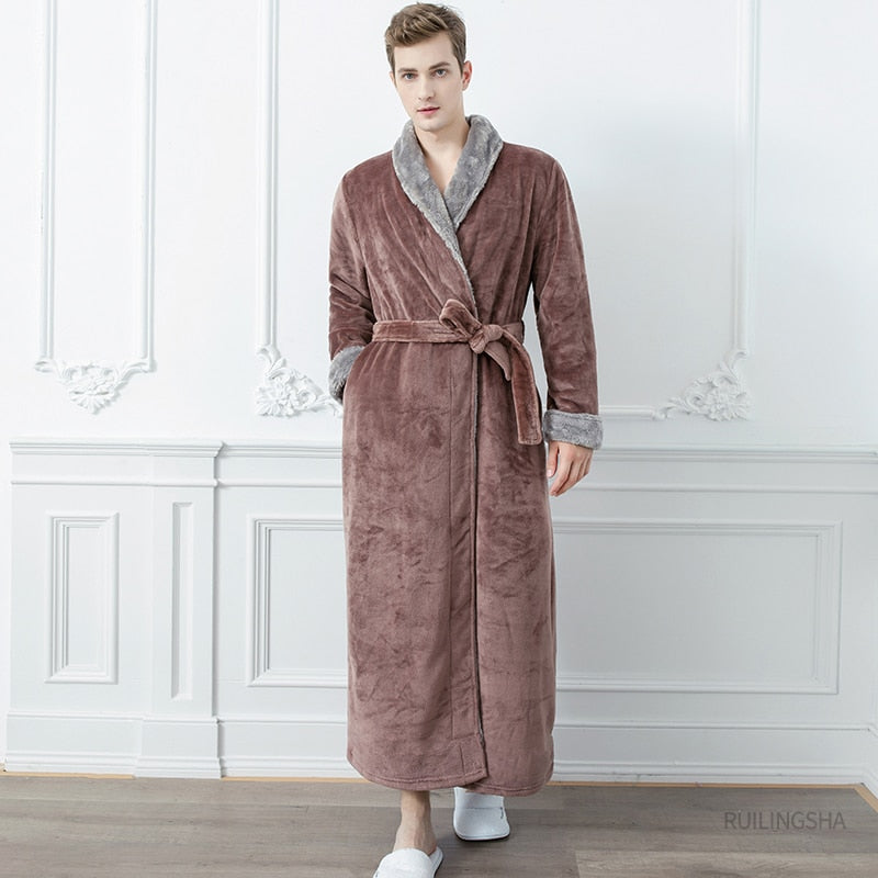 Herren Langer Dicker Warmer Flanell Bademantel Plus Größe Damen Roben Korallen Fleece Bademantel für Winter Morgenmantel Herren Kimono Nachtwäsche