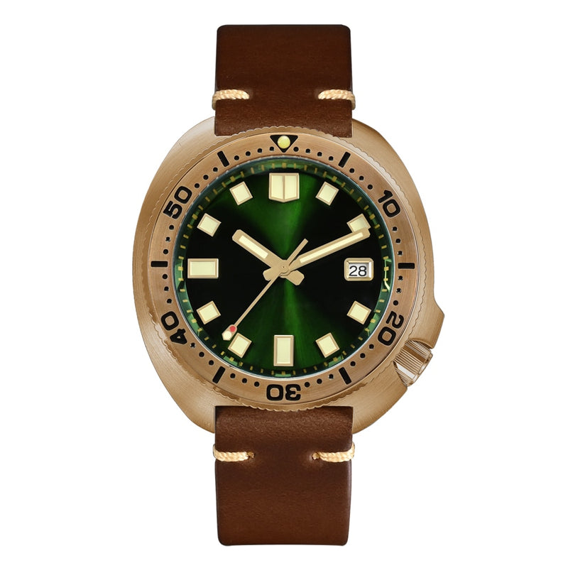 San Martin 44mm abulón V4 tortuga bronce sólido Vintage Diver hombres reloj mecánico 20 Bar correa de cuero luminosa Relojes часы