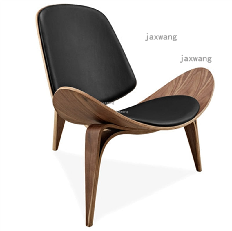 Nordic Solid Wood Backrest Living Room Chairs Lazy Leisure Armchair Household Furniture Modern Leather Single Sofa Shell Chair
