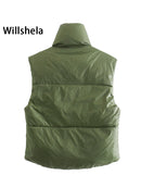Willshela Women Reversible Gilet Jacket Sleeveless Puff Vest High Collar Fashion Casual Streetwear Woman Waistcoat Tops veste