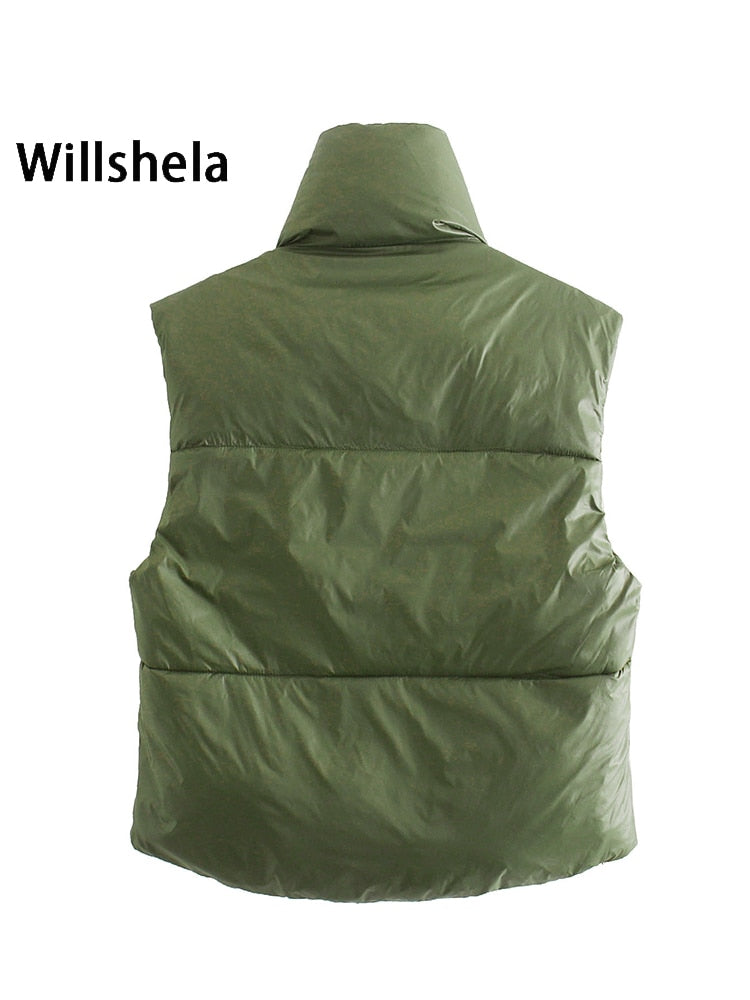 Willshela Women Reversible Gilet Jacket Sleeveless Puff Vest High Collar Fashion Casual Streetwear Woman Waistcoat Tops veste