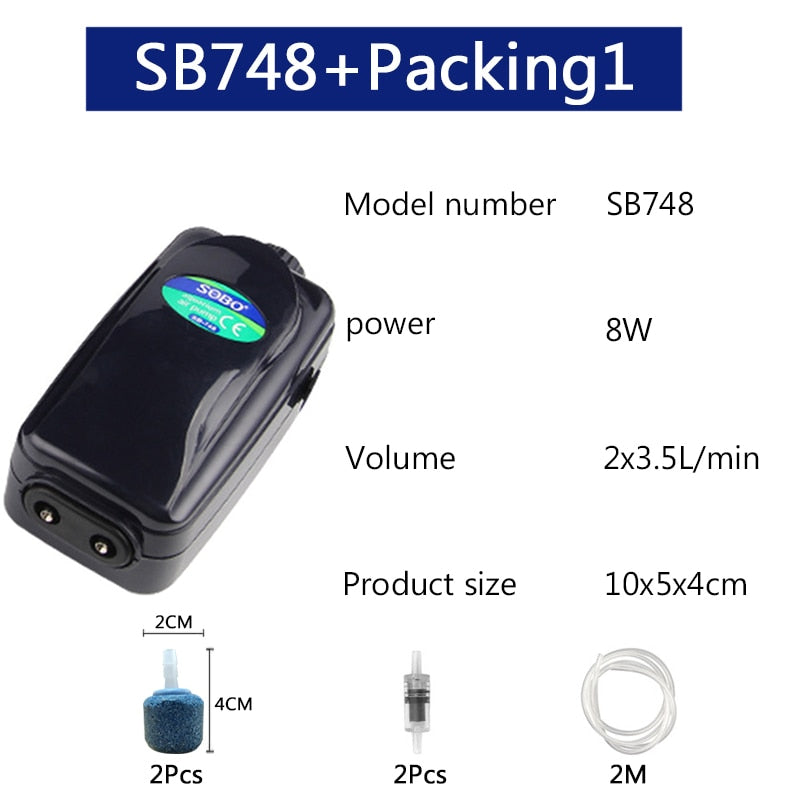 SOBO alta potencia 8w 12w bomba de aire de oxígeno para tanque de peces compresor de aire de acuario bomba de oxígeno de flujo de aire ajustable para peces