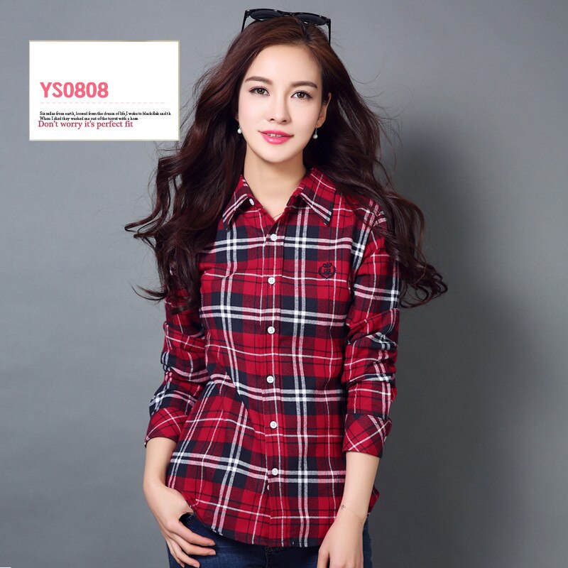 S-4XL Women Cotton Shirt Spring Autumn Winter 2022 New Casual Long-sleeve Brushed Plaid Stripe Shirts Girl's Tops Blouse Female