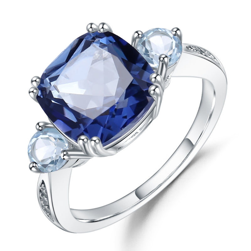 Gem's Ballet 5.22Ct Iolite Blue Mystic Quartz Sky Blue Topaz Anillos AU750 585 14K 10K 18K Oro 925 Anillo de plata Joyería para mujeres