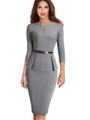 Nice-forever Vintage Elegant Wear to Work with Belt Peplum vestidos Business Party Bodycon Office Career Women Dress B473