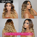SPARK Ombre Highlight Body Wave 4x4 Lace Closure Wig 30 32Inch 180%Density Brazilian Wavy 13x4Lace Frontal Human Hair Wigs Remy