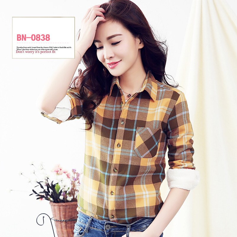 S-4XL Women Cotton Shirt Spring Autumn Winter 2022 New Casual Long-sleeve Brushed Plaid Stripe Shirts Girl's Tops Blouse Female