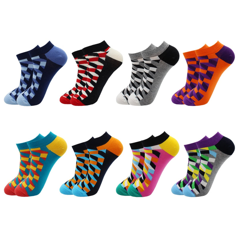 8 Pairs Funny Beer Casual Ankle Socks Fashion Colorful Harajuku Fashion Grid Cotton Women and Men Socks