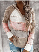 Fitshinling Bohemian Hooded Jumper Sweaters Pullovers Woman Clothes Patchwork Holiday Autumn Winter Pull Vintage Sweater Female