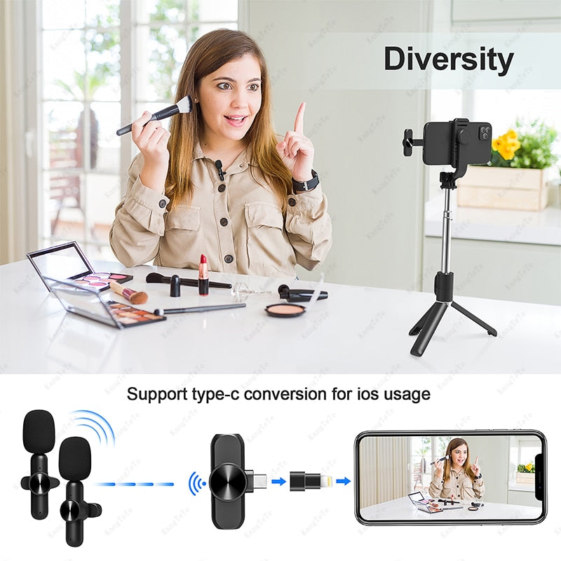 Kabelloses Lavalier-Mikrofon, tragbares Mini-Mikrofon, Rauschunterdrückung, Audio-Video-Aufnahme für iPhone, Android, Gaming, Live-Übertragung