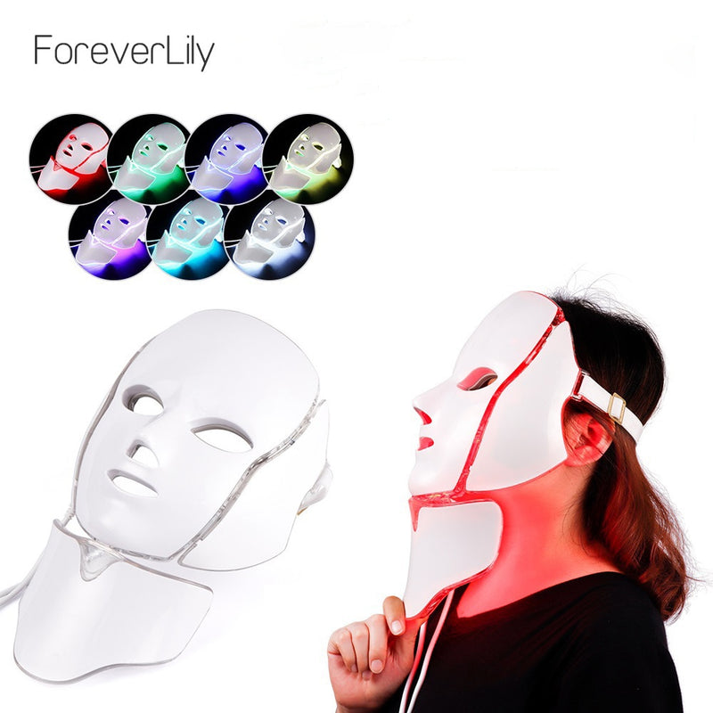 7 Colors LED Face Mask with Neck Photon Light Skin Rejuvenation Acne Wrinkle Removal Facial Lifting Beauty Daily Skin Care Mask