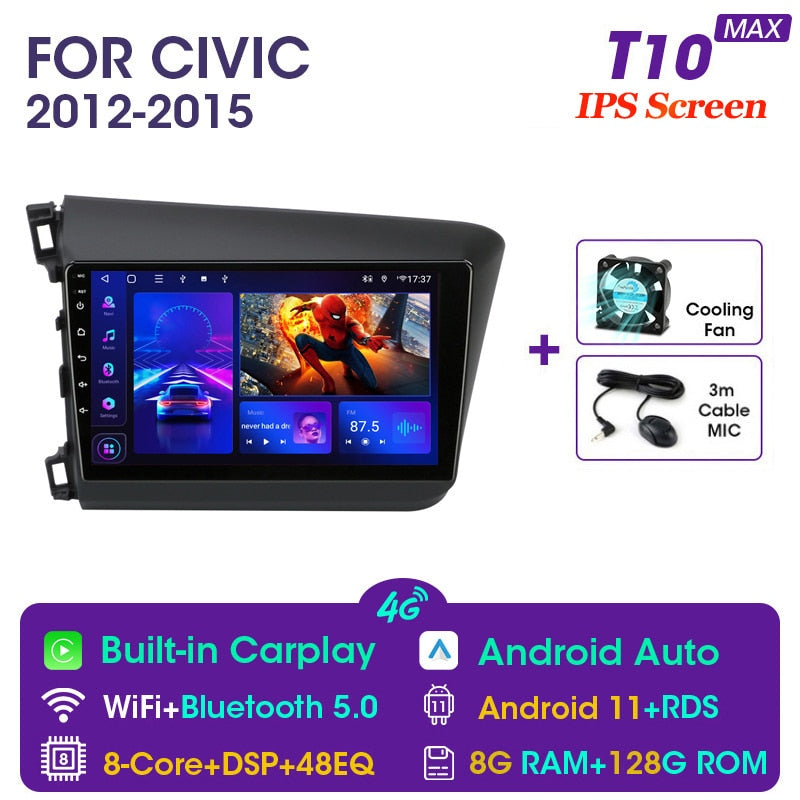 Vtopek 9" 4G Carplay DSP 2din Android 11.0 Autoradio Multimedia Video Player Navigation GPS für HONDA CIVIC 2012-2015 Haupteinheit