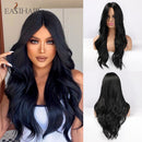 EASIHAIR Long Black Synthetic Wigs for Women Middle Part Wigs Natural Hair Wavy Wig Cosplay Heat Resistant Black Hair Wig