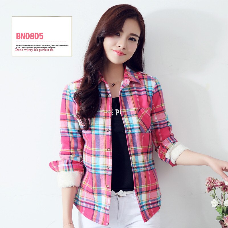 S-4XL Women Cotton Shirt Spring Autumn Winter 2022 New Casual Long-sleeve Brushed Plaid Stripe Shirts Girl's Tops Blouse Female