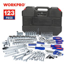 WORKPRO 123PC New Mechanic Tool Set for Car Home Tool Kits Quick Release Ratchet Handle Wrench Socket Set