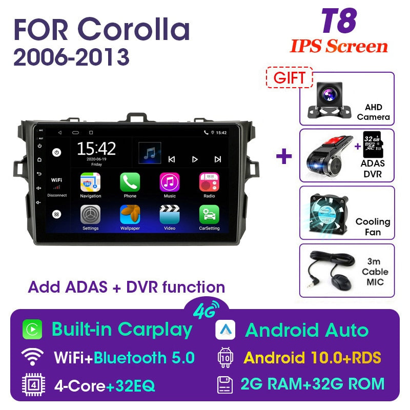 Vtopek 9&quot; 4G Carplay 2din Android 11 Car Radio Multimedia Players GPS Navigation For Toyota Corolla E140/150 2006-2013 Head Unit