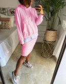 Conjunto informal de dos piezas para mujer, sudadera elegante con capucha y falda acampanada Harajuku, conjunto de dos piezas con bolsillo delantero, novedad de 2022