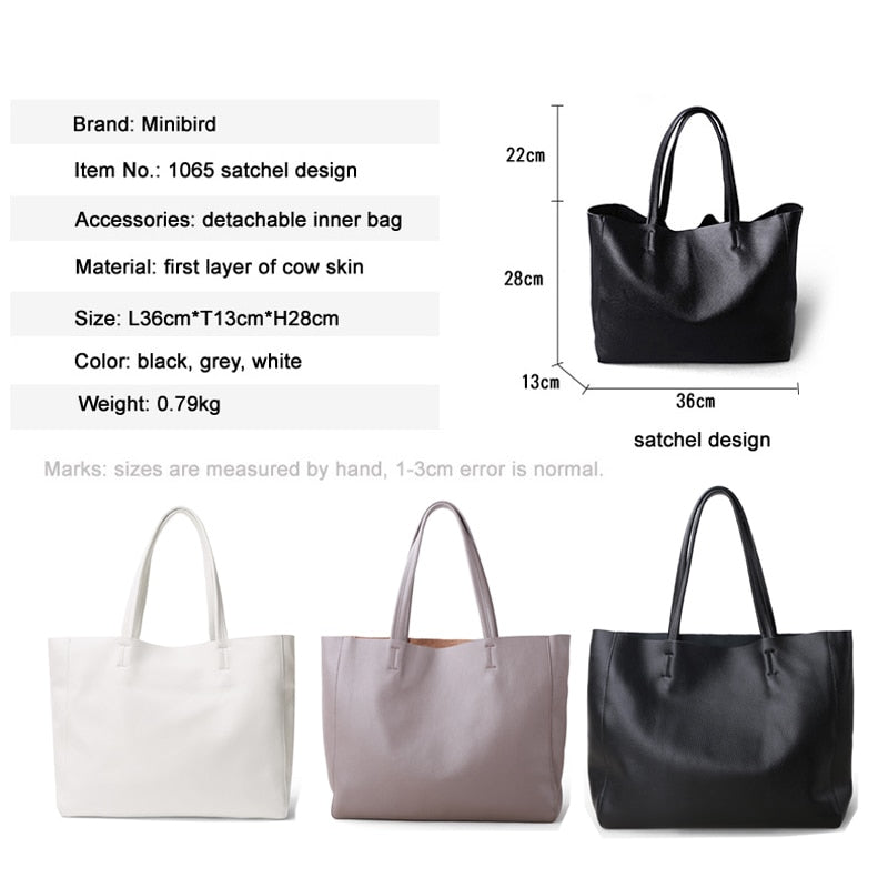 2022 New Women Deluxe Cowhide Genuine Leather Totes Handbag Lady Simple Soft Satchels Bag High Capacity Waterproof Shopping Bags