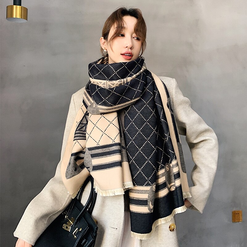 Cashmere Women Winter Scarf Pashmina Shawls Thick Luxury Print Scarves Brand Warm Lady Blanked Wraps Double Side