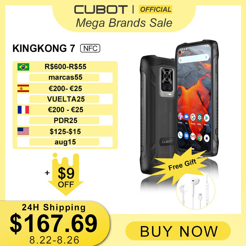 Cubot King Kong 7 IP68 IP69K resistente al agua Smartphone resistente 8GB + 128GB/256GB 6,36 "FHD + 64MP Triple cámara 32MP Selfie 5000mAh NFC