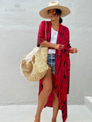 2022 Bikini Cover-ups Black Retro Striped Self Belted Women Summer Clothing Kimono Dress Beach Wear Swim Suit Cover Up Q1225