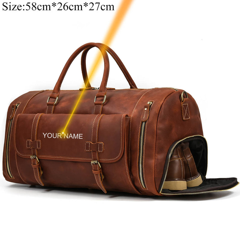 Vintage Crazy Horse leather Travel Bag With Shoe Pocket 20 inch big capacity Real Leather Weekend luuage Bag large Messenger Bag