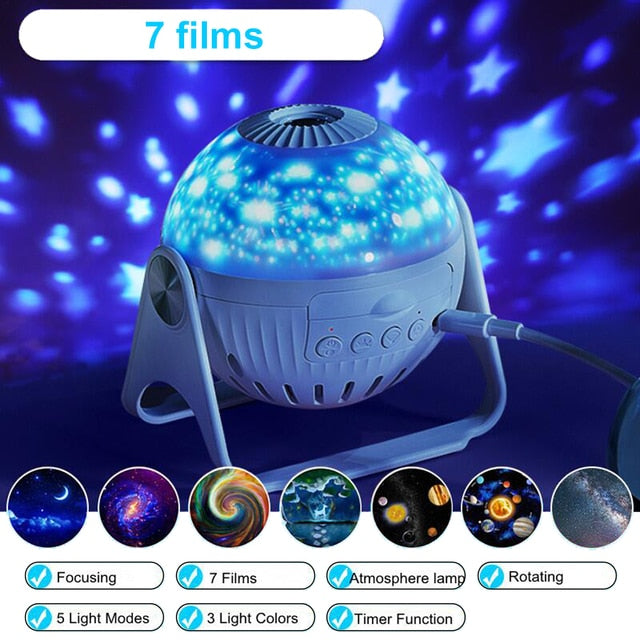 LED Star Projector Night Light 7 In 1 Planetarium Projection Galaxy Starry Sky Projector Lamp USB Rotating With Speaker우주 무드등
