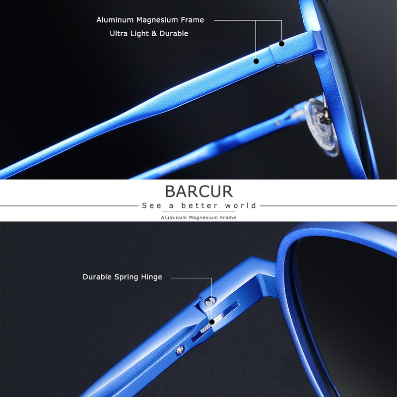 Barcur Oversize-Aluminium-Sonnenbrille Herren polarisiert Trending Styles Sonnenbrille Herren Antireflex-Oculos mit Box-Geschenk