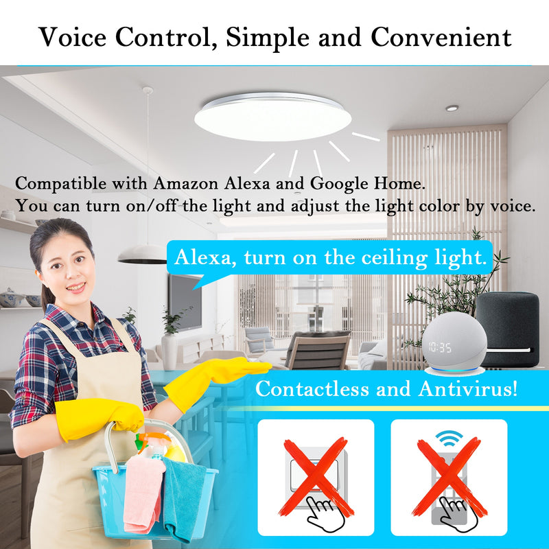 Luces de techo inteligentes con altavoz RGB Color regulable aplicación remota Control de voz con Alexa 55W 45W para sala de estar dormitorio