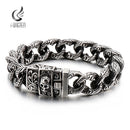 Fongten Vintage Skull Cuban Link Chain Bracelet For Men Punk Skeleton Stainless Steel Charms Curb Mens Bracelets Viking Jewelry