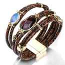 ALLYES Mulltilayer Snake Genuine Leather Bracelets for Women Peace Charm Animals Pattern Crystal Wrap Bracelet Female Jewelry