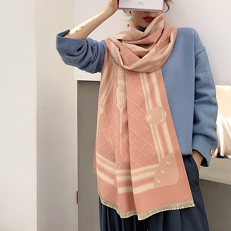 Bufanda de invierno de Cachemira para mujer, chales de Pashmina, bufandas gruesas con estampado de lujo, envolturas cálidas de marca para mujer, doble cara