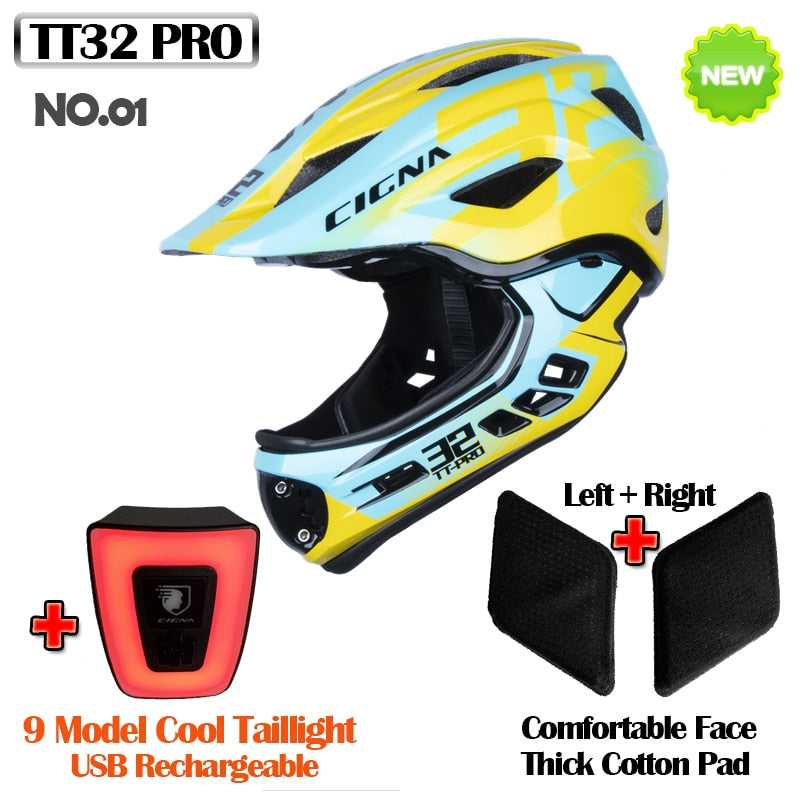 Detachable Kids Cycling Helmet with light Full Face Child Helmet Pro Protection MTB Downhill Bike Helmet Sports Safety Equipment