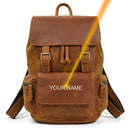 Vintage Crazy Horse Leather Men Backpack Unisex Cow Leather 14" Laptop Rucksack Women Thick Real Leather School Bag Casual Bag
