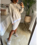 Conjunto informal de dos piezas para mujer, sudadera elegante con capucha y falda acampanada Harajuku, conjunto de dos piezas con bolsillo delantero, novedad de 2022