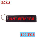 REMOVE BEFORE FLIGHT Wholesale Keychain for Motorcycles and Cars Key Chains Jewelry 100 PCS Aviation Gifts Embroidery Key Chain