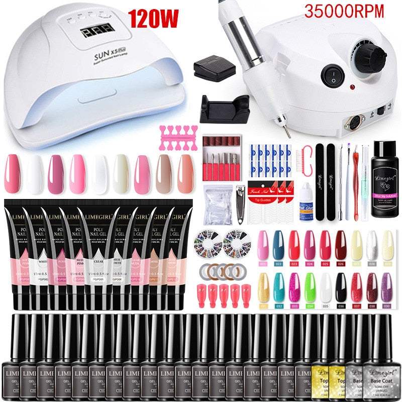 Manicure Set for Nail Extensions Gel Nail Polish Set Acrylic Kit Poly Nail Gel Set With UV LED Nail Lamp Gel Kits Nail Tools Set