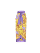 Vintage Purple with Yellow Leaves Bikini Sets Swimsuit & Skirt Hollow Out One Piece Off Shoulder Swimwear Beach Bathing Suits