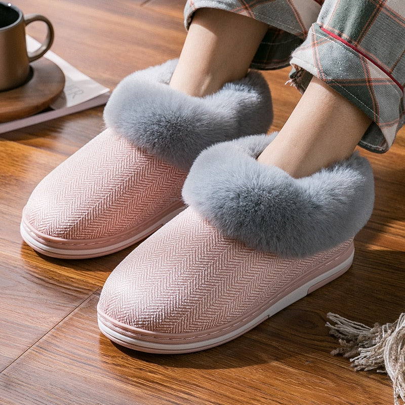 2022 zapatos cálidos de invierno de piel sintética para mujer y hombre, pantuflas de interior de felpa suave antideslizante para amantes del hogar, pantuflas de algodón SH08271