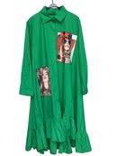 Primavera otoño moda estampado amarillo vestido plisado Casual lindo mujeres rebordear camisa Vestidos de manga larga de gran tamaño Vestidos