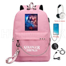Nueva mochila Stranger Things HELLFIRE, mochila multifunción de lona de viaje con carga USB para estudiantes, mochila escolar para adolescentes, niños y niñas