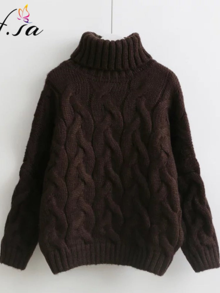 H.SA Women Turtleneck Sweaters Autumn Winter 2022 Pull Jumpers European Casual Twist Warm Sweaters Female Oversized Sweater Pull