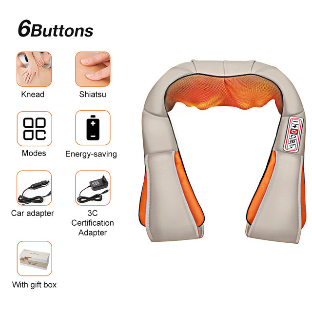 U-förmiges elektrisches Shiatsu-Rücken-Nacken-Schulter-Körpermassagegerät Infrarotbeheiztes 4D-Knetauto / Heimmassage-Schal-Gerät