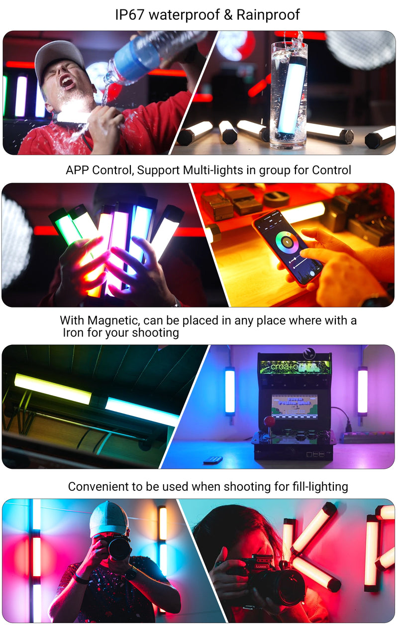 LUXCEO P200 RGB Video Light Baton IP67 Wasserdichte APP-Steuerung Eingebauter starker magnetischer LED-Fotografie-Beleuchtungsstab für Tiktok