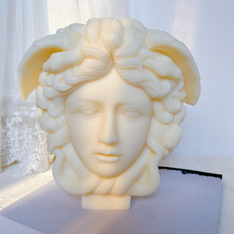 Molde de vela de busto de Medusa, escultura griega, cuerpo, cara, figura de pelo de serpiente, velas de cera, molde de silicona