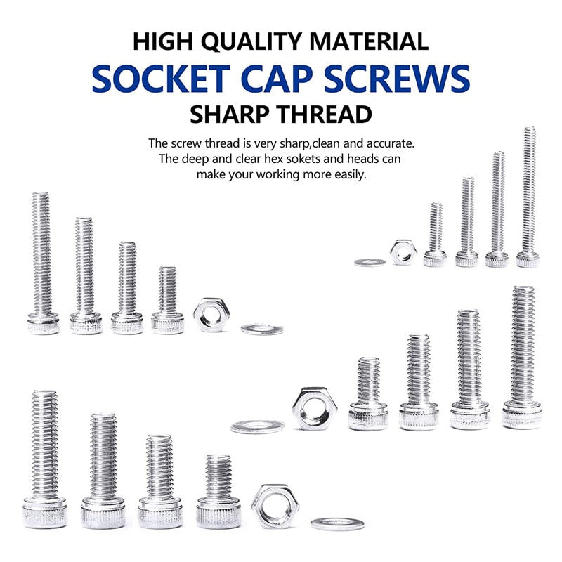 NINDEJIN 580/880pcs Hex Hexagon Socket Screw Assortment Kit M2 M3 M4 M5 Stainless Steel Flat Round Cap Head Bolt and Nut Set